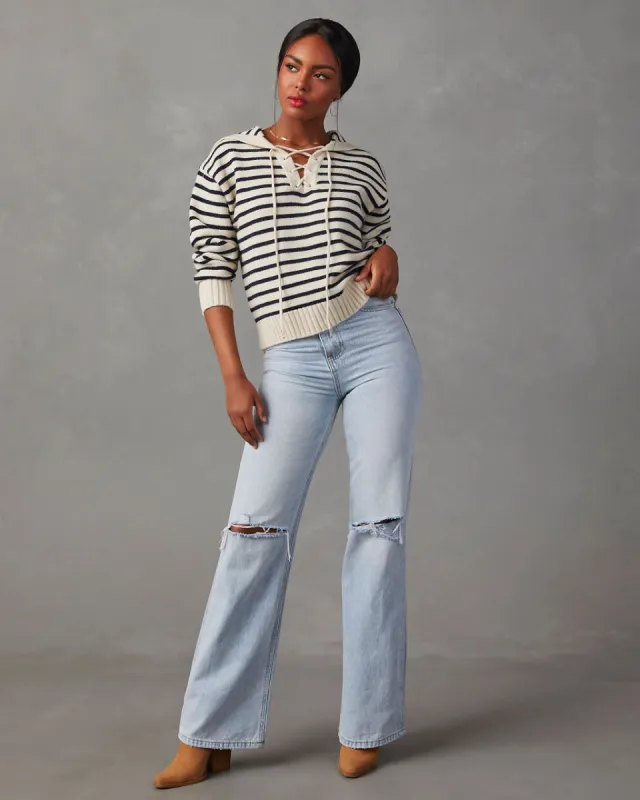 Laszlo Striped Lace Up Pullover Sweater sold by Vici