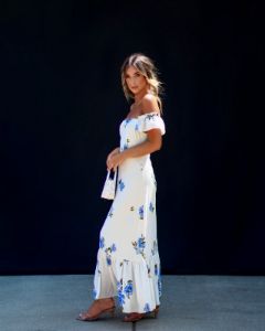 Andie Off The Shoulder Floral Midi Dress - Blue/Cream - LAST CHANCE sold by Vici