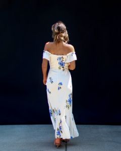 Andie Off The Shoulder Floral Midi Dress - Blue/Cream - LAST CHANCE sold by Vici