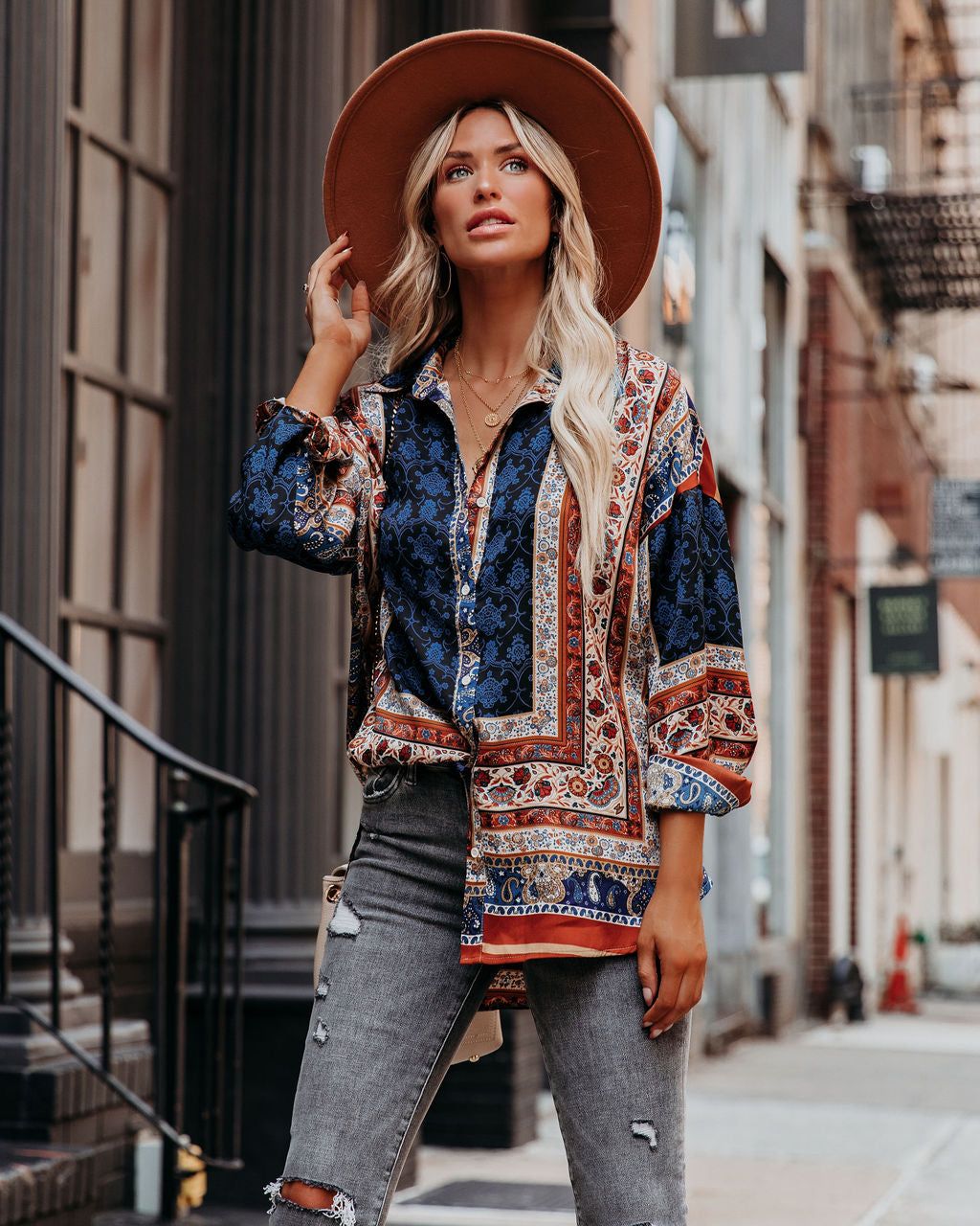 Acorn Printed Button Down Blouse - FINAL SALE sold by Vici