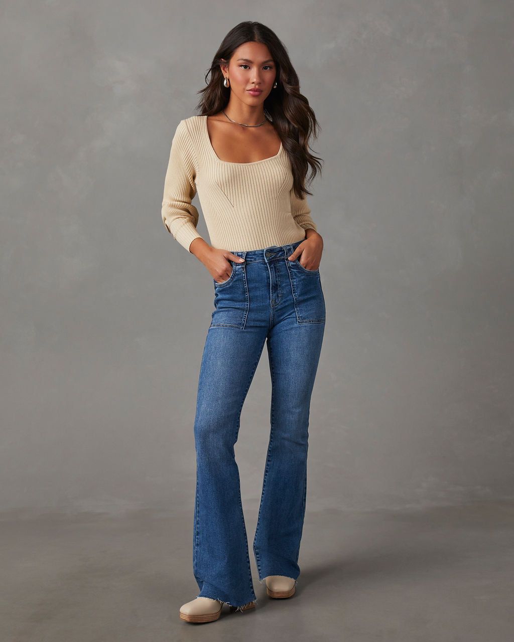 Keller Balloon Sleeve Ribbed Sweater - Ivory sold by Vici product image thumbnail 2