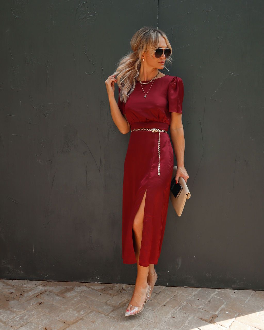 Anngie Satin Slit Midi Dress sold by Vici product image thumbnail 5