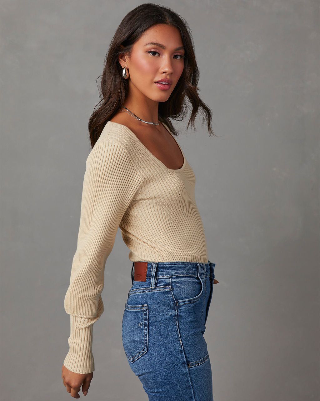 Keller Balloon Sleeve Ribbed Sweater - Ivory sold by Vici product image thumbnail 3