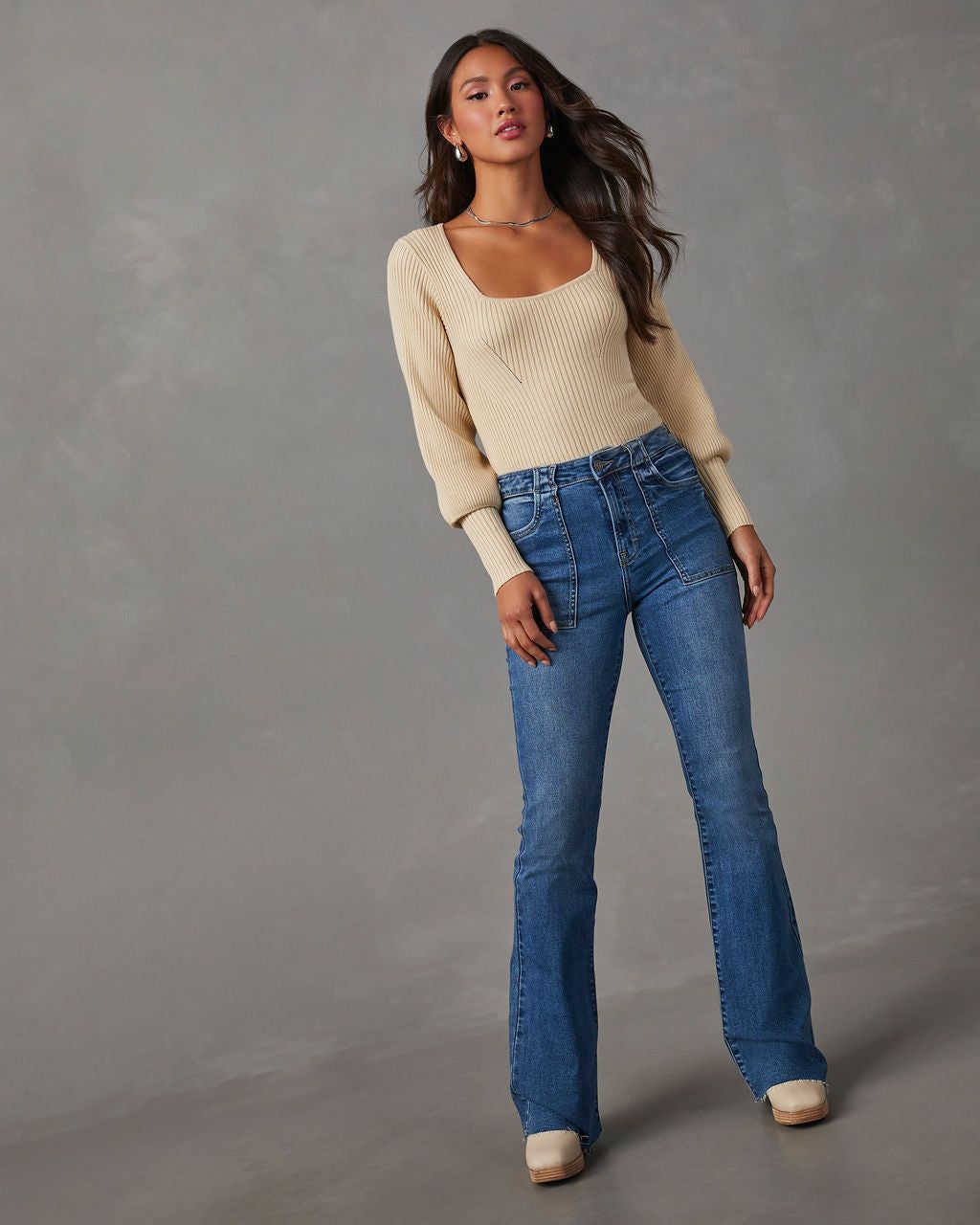 Keller Balloon Sleeve Ribbed Sweater - Ivory sold by Vici product image thumbnail 6