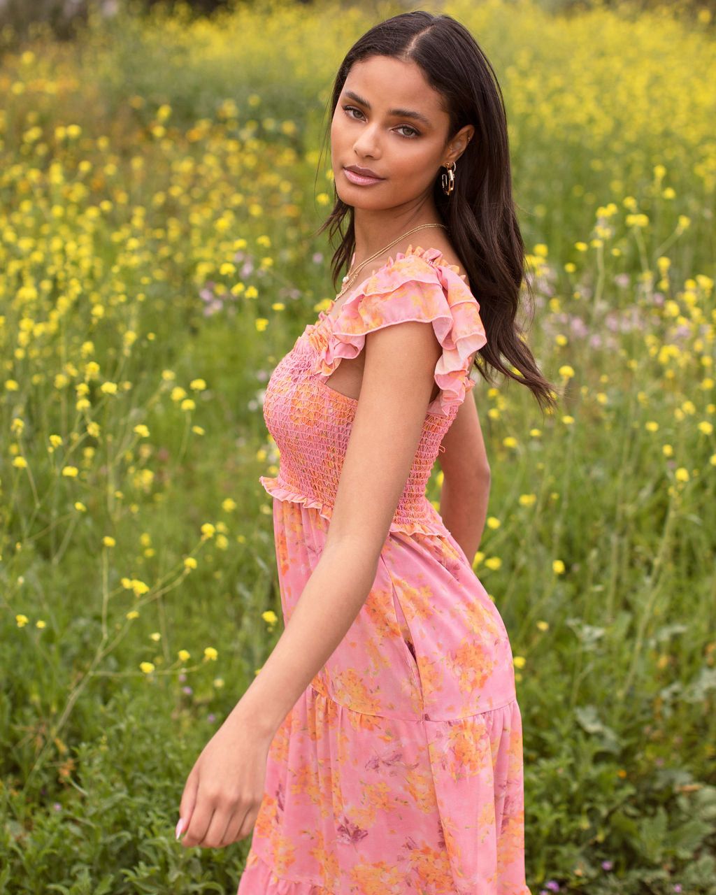 Florencia Floral Smocked Tiered Maxi Dress - FINAL SALE sold by Vici product image thumbnail 7