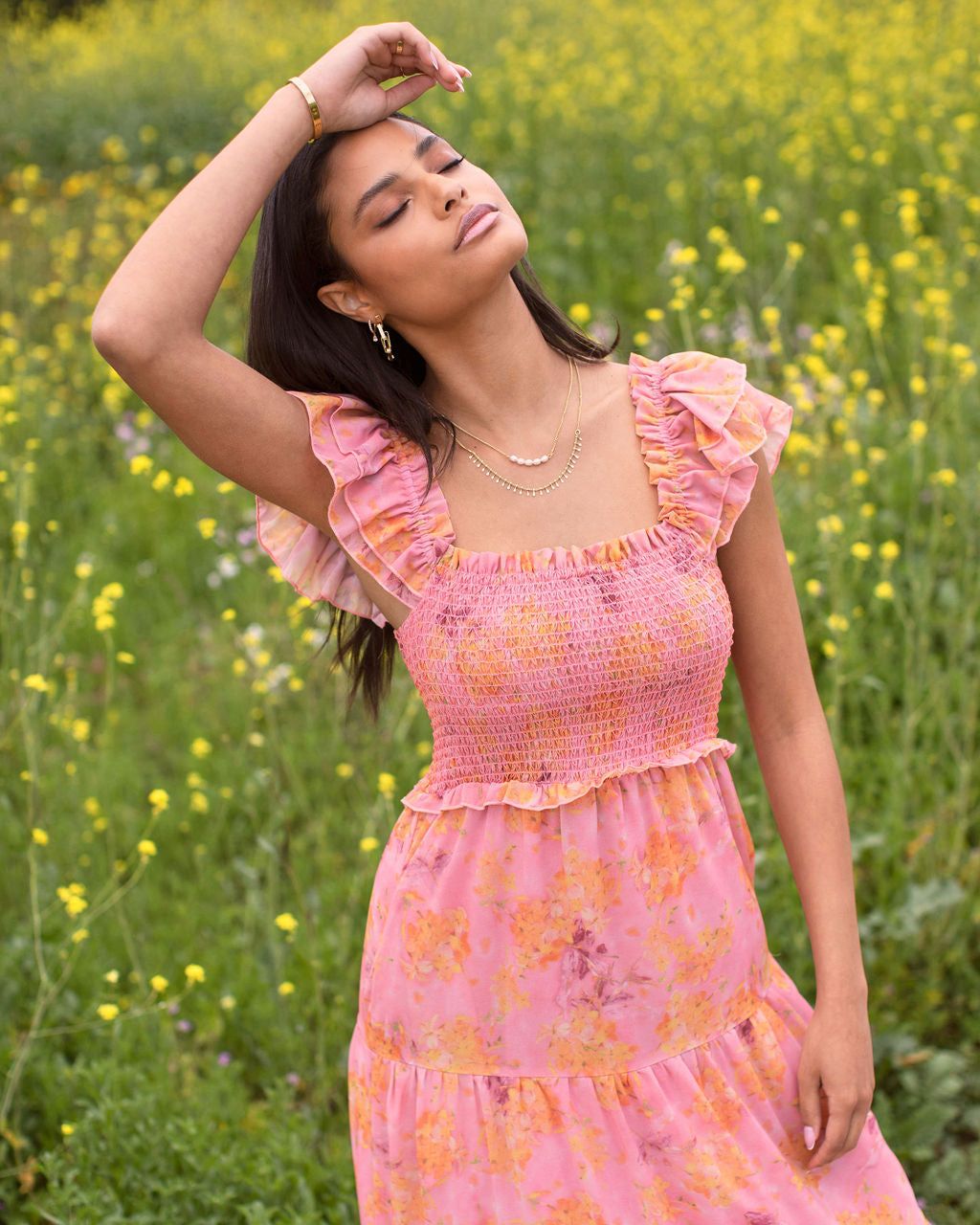 Florencia Floral Smocked Tiered Maxi Dress - FINAL SALE sold by Vici product image thumbnail 6