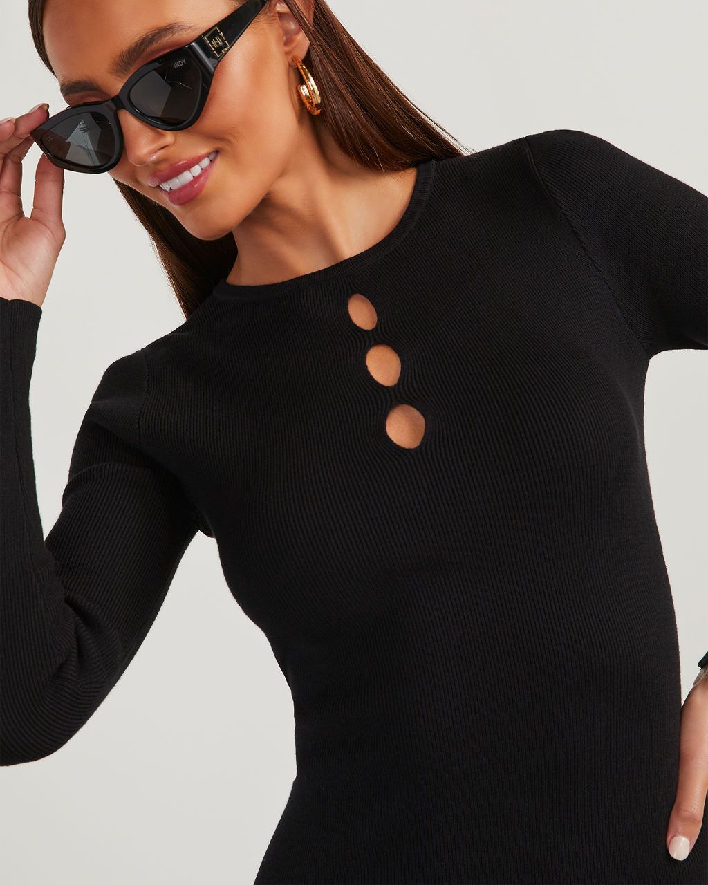 Masey Knit Cutout Midi Sweater Dress - Black - SALE sold by Vici product image thumbnail 5
