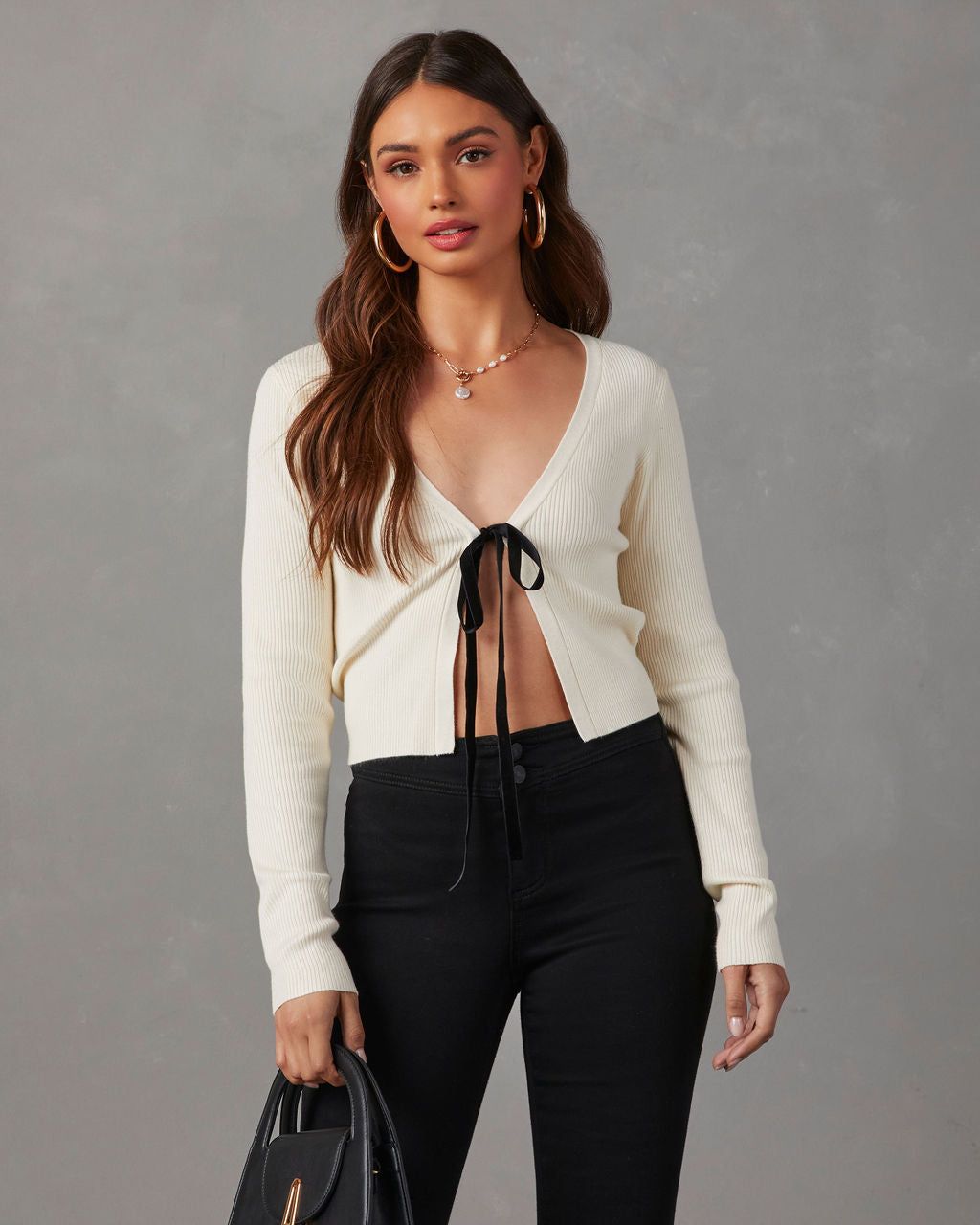 Fabiola Tie Front Ribbed Knit Top sold by Vici product image thumbnail 5