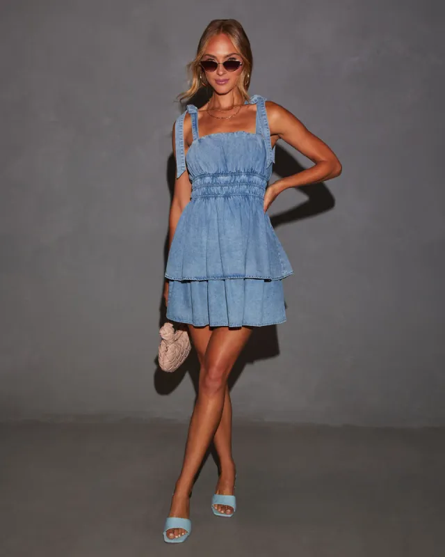 Picnic Sweetheart Denim Mini Dress sold by Vici