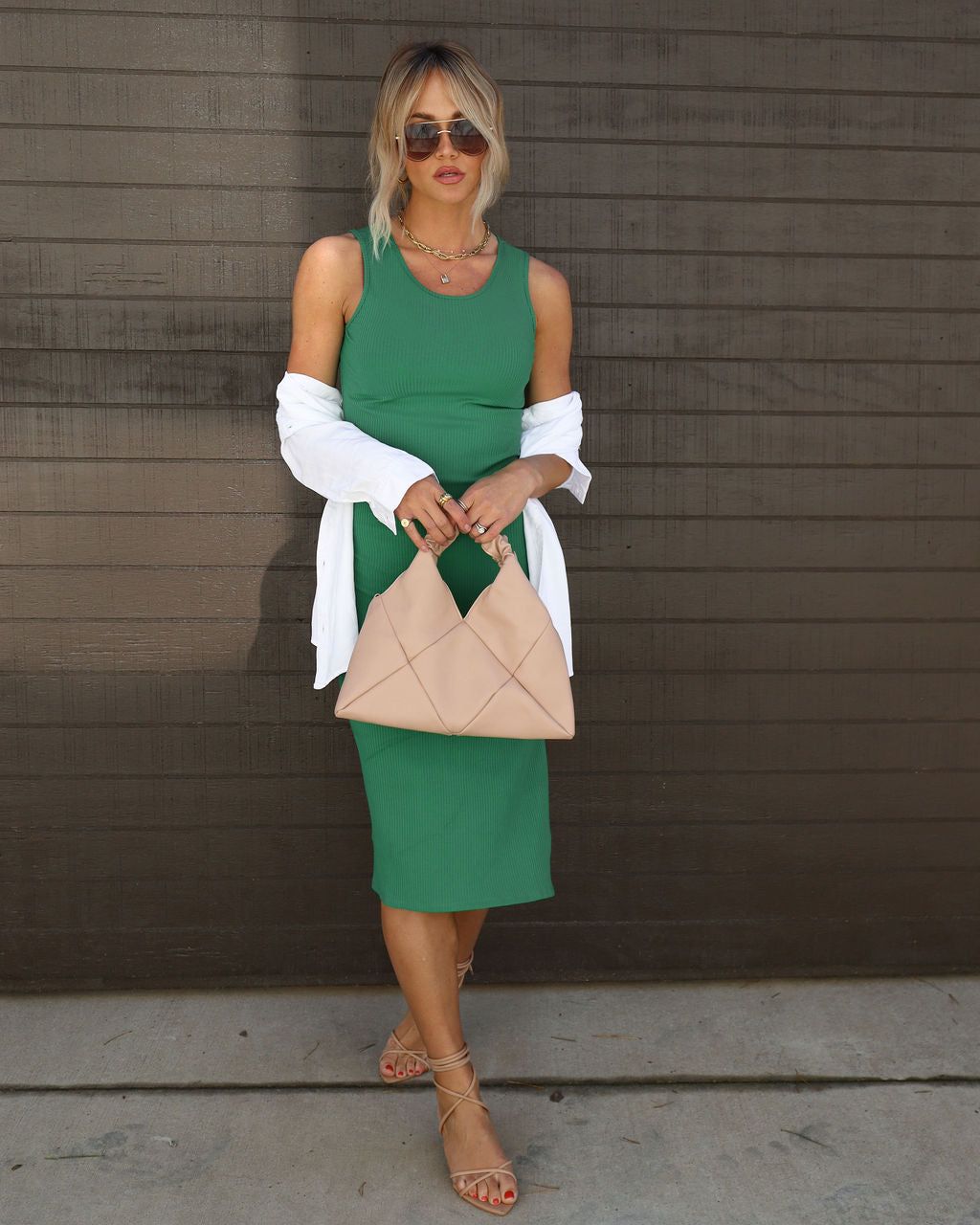 Hillary Ribbed Cotton Blend Midi Dress - Green - FINAL SALE sold by Vici product image thumbnail 6