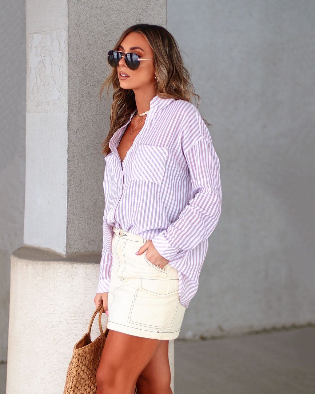 Brixley Cotton Stripe Button Down Top - Beige - FINAL SALE sold by Vici product image thumbnail 5