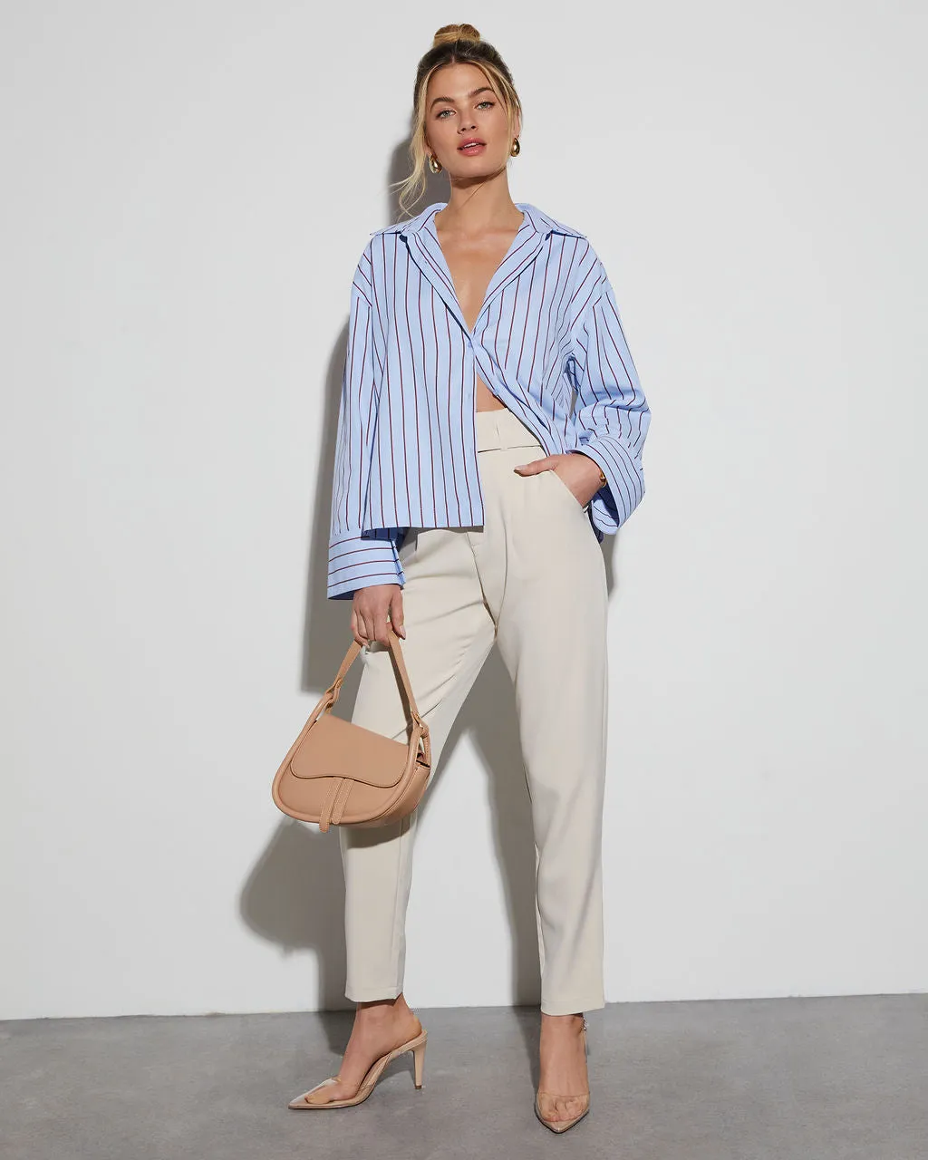 Destinee Poplin Button Down Crop Top sold by Vici product image thumbnail 2