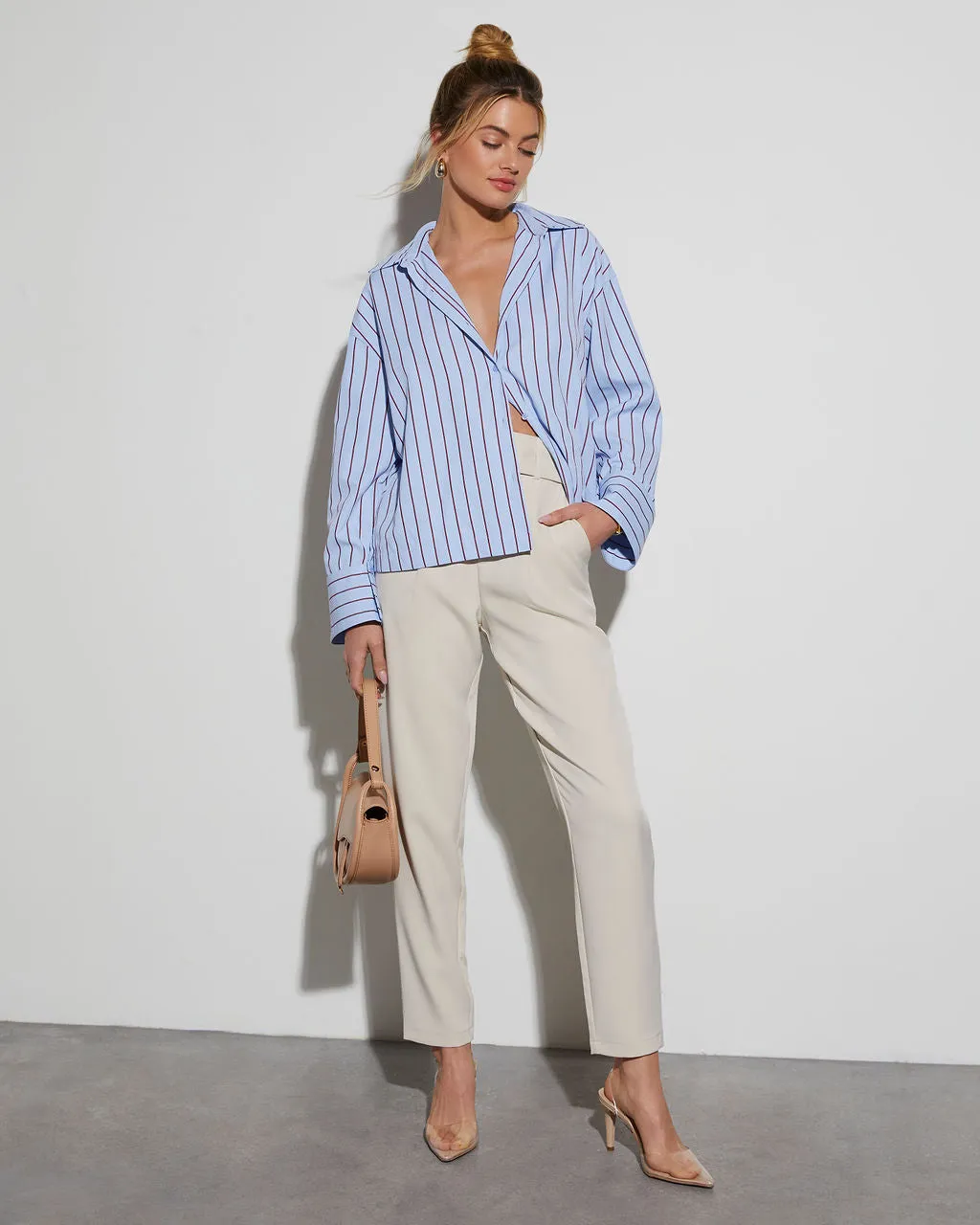 Destinee Poplin Button Down Crop Top sold by Vici product image thumbnail 5