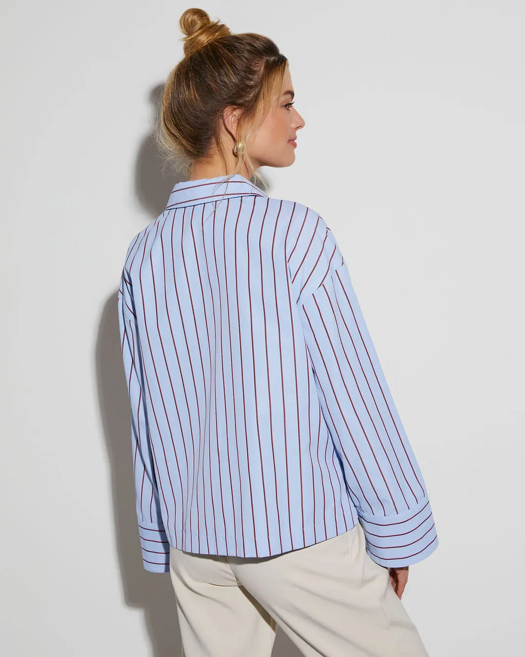 Destinee Poplin Button Down Crop Top sold by Vici product image thumbnail 4