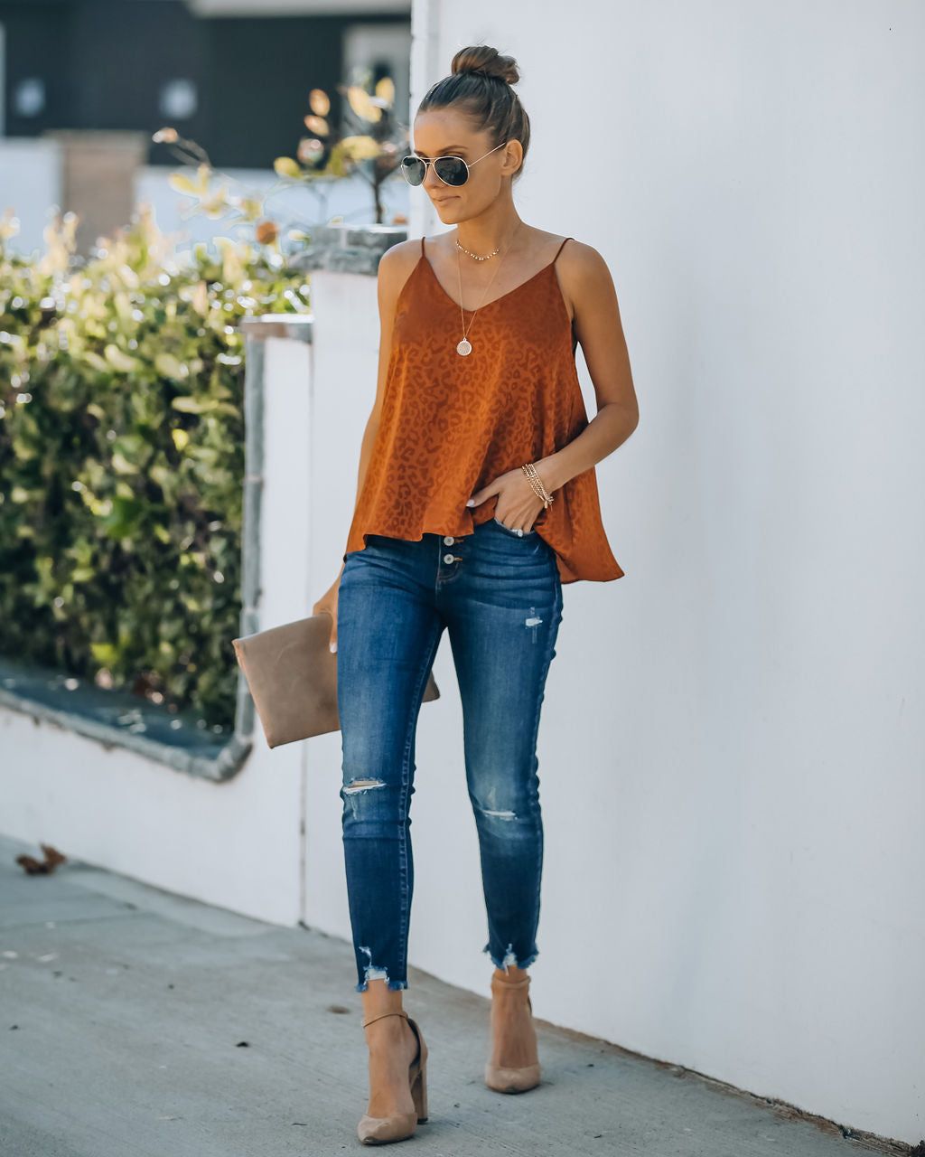 Polly Satin Embossed Leopard Cami Tank - Caramel - FINAL SALE sold by Vici