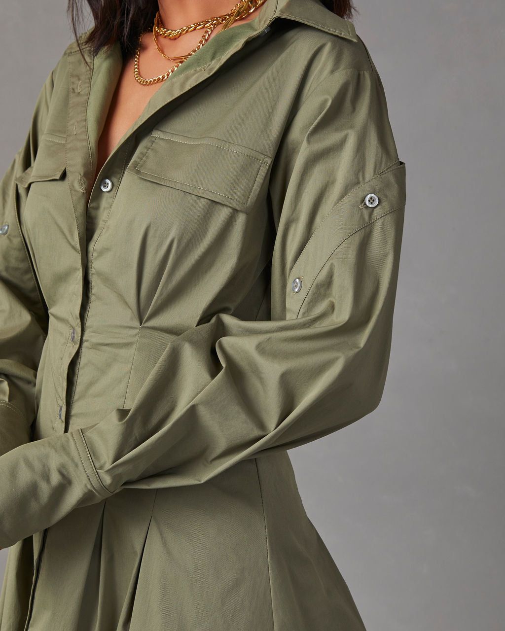 Emille Button Down Mini Dress - Olive sold by Vici product image thumbnail 5