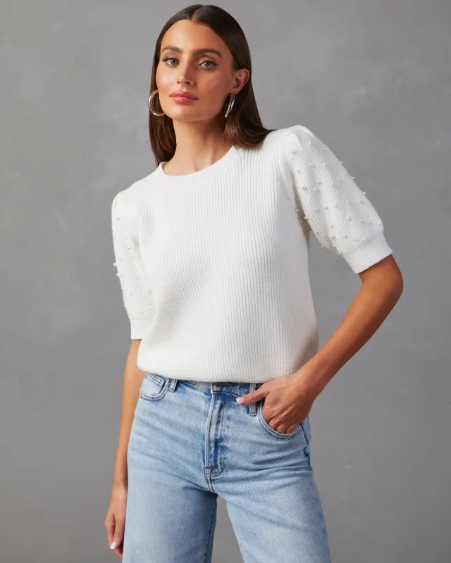 Tika Pearl Embellished Puff Sleeve Sweater sold by Vici