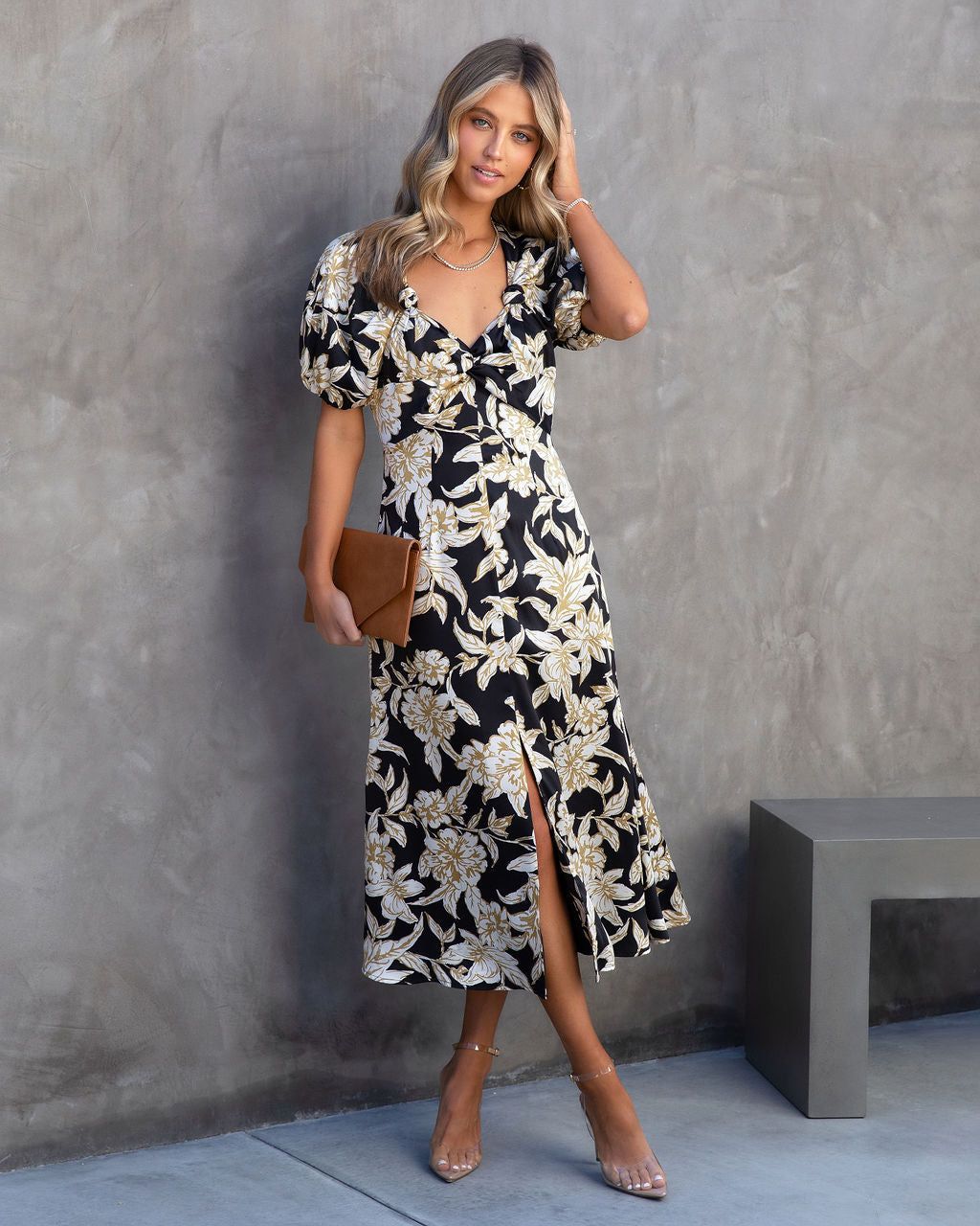 Estella Floral Puff Sleeve Midi Dress - FINAL SALE sold by Vici