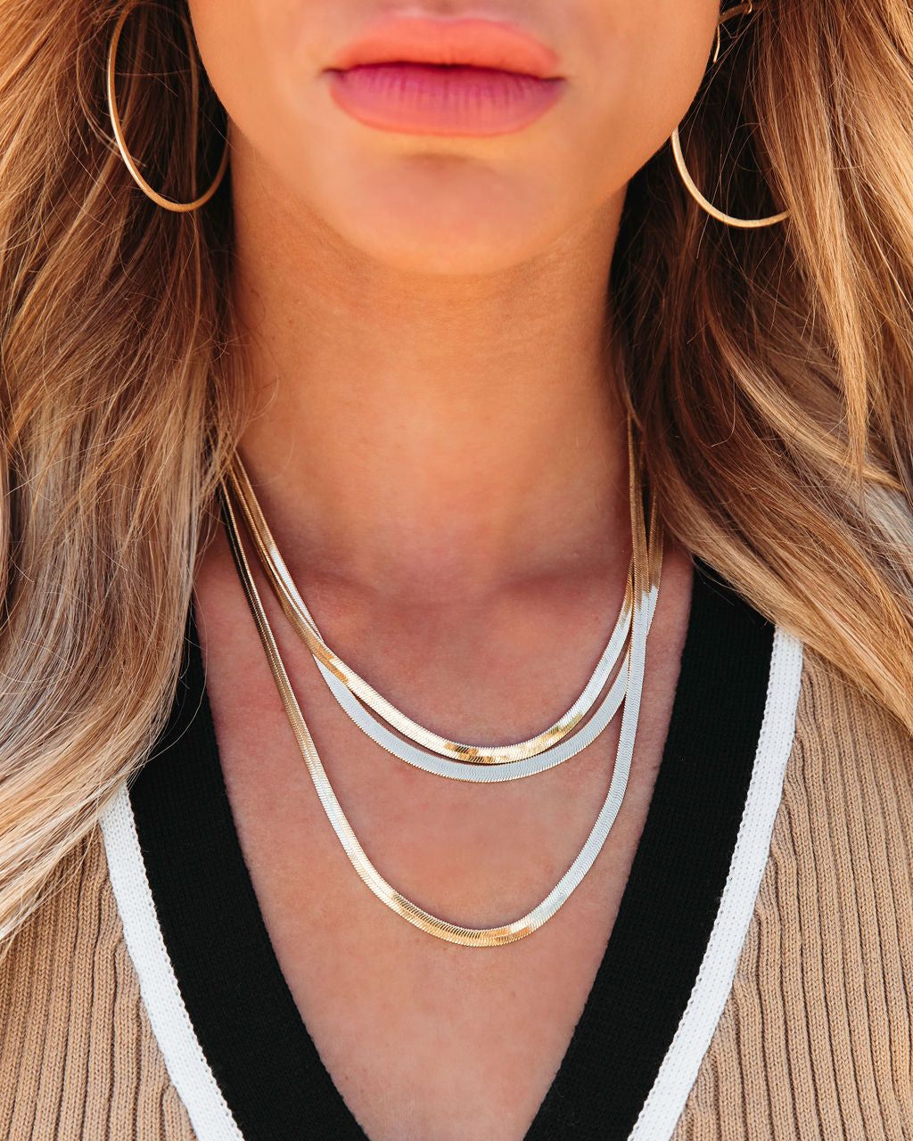 Zoe Layered Herringbone Necklace sold by Vici