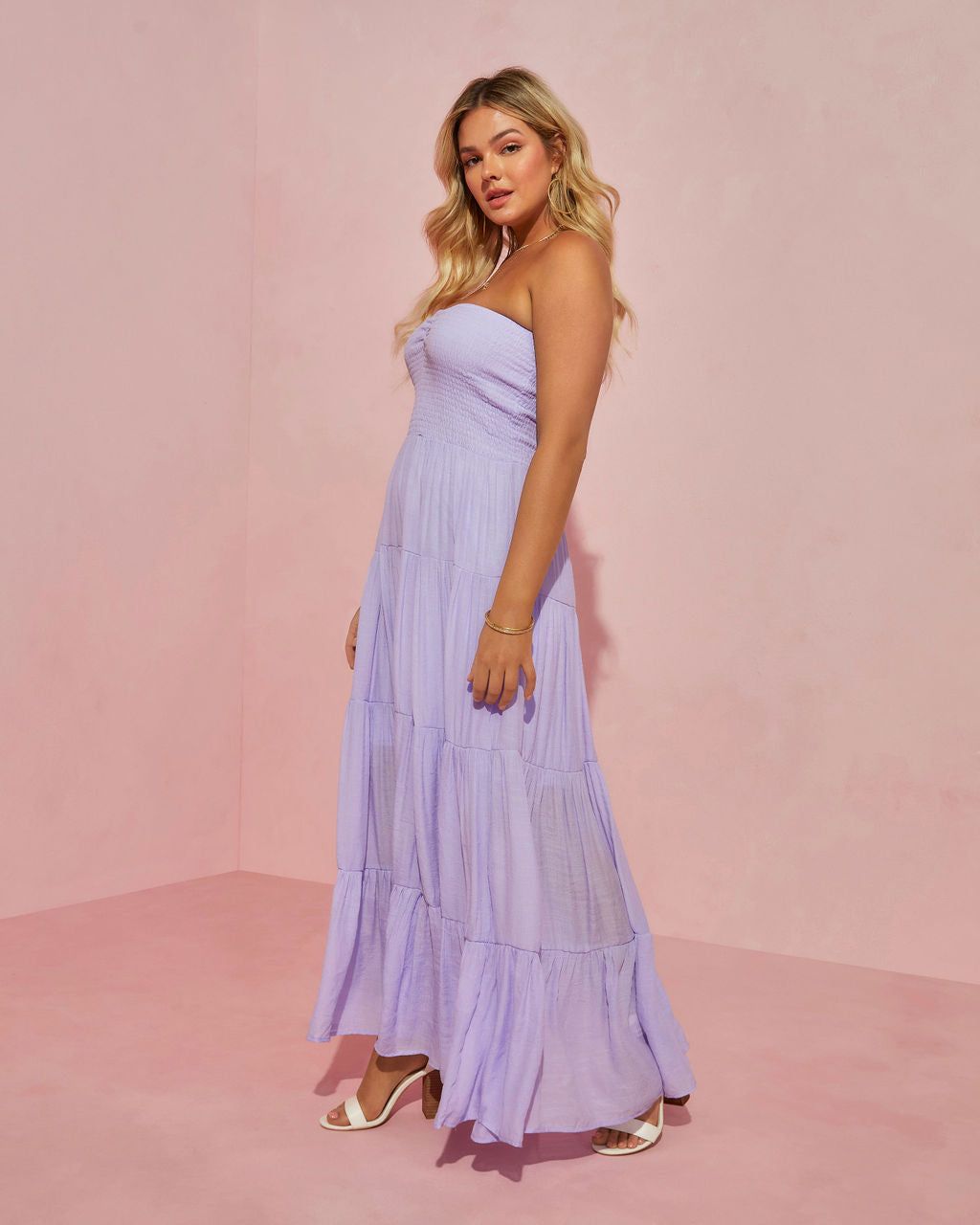 Rosalina Strapless Smocked Tiered Maxi Dress - Lilac - FINAL SALE sold by Vici product image thumbnail 6
