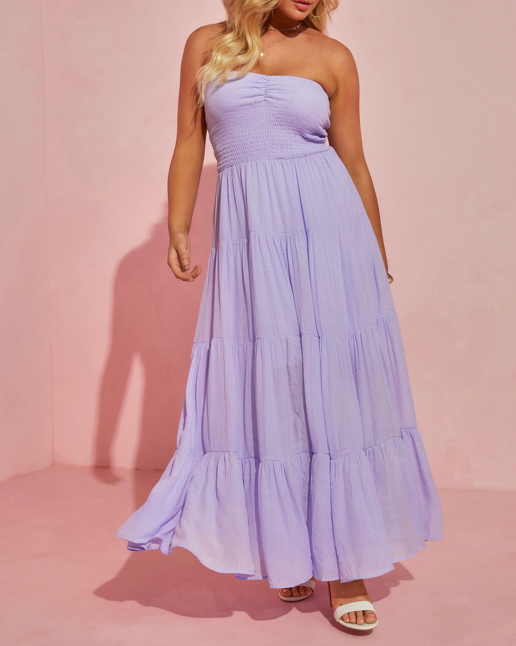 Rosalina Strapless Smocked Tiered Maxi Dress - Lilac - FINAL SALE sold by Vici product image thumbnail 3