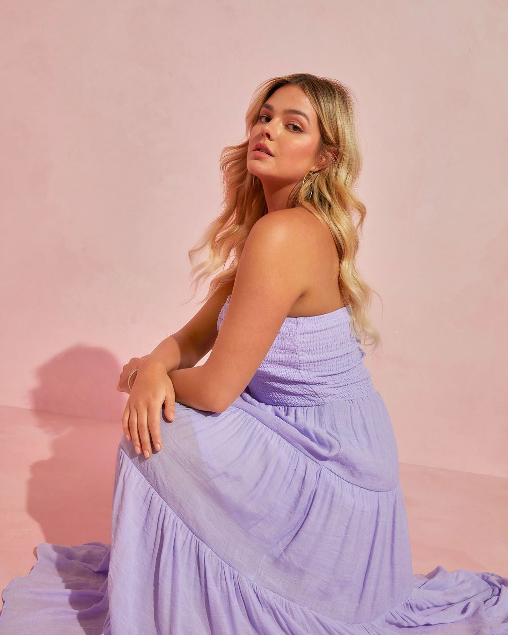 Rosalina Strapless Smocked Tiered Maxi Dress - Lilac - FINAL SALE sold by Vici product image thumbnail 2