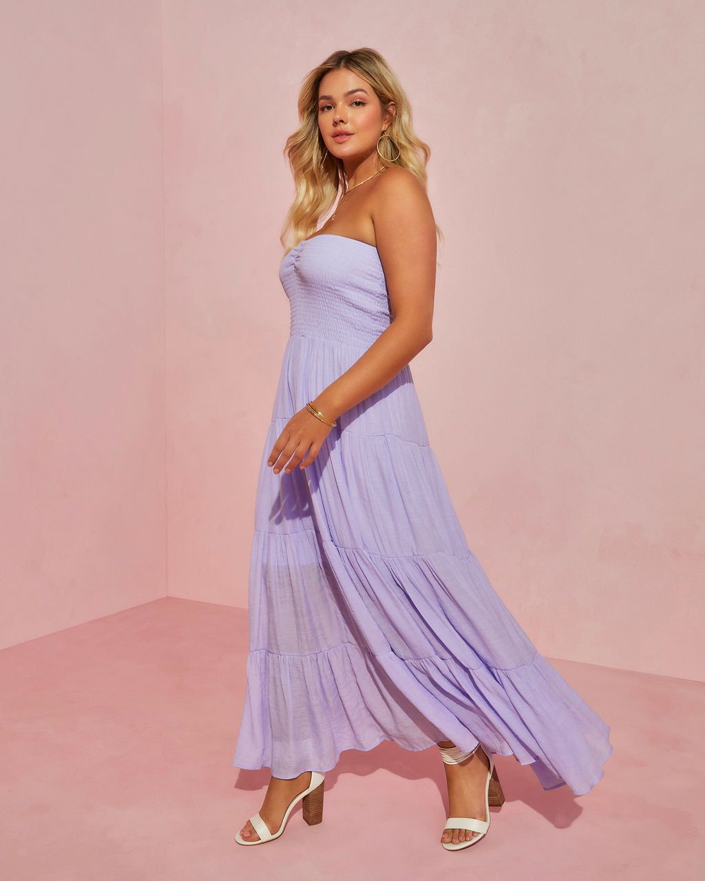 Rosalina Strapless Smocked Tiered Maxi Dress - Lilac - FINAL SALE sold by Vici product image thumbnail 4