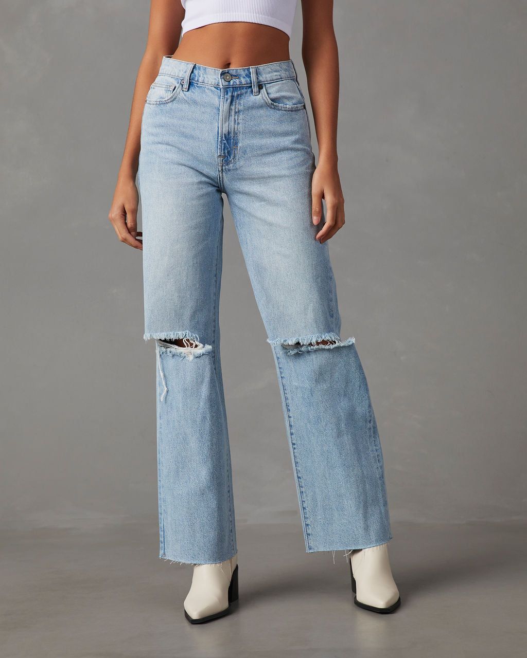 Quinn Distressed High Rise Straight Jeans sold by Vici product image thumbnail 5