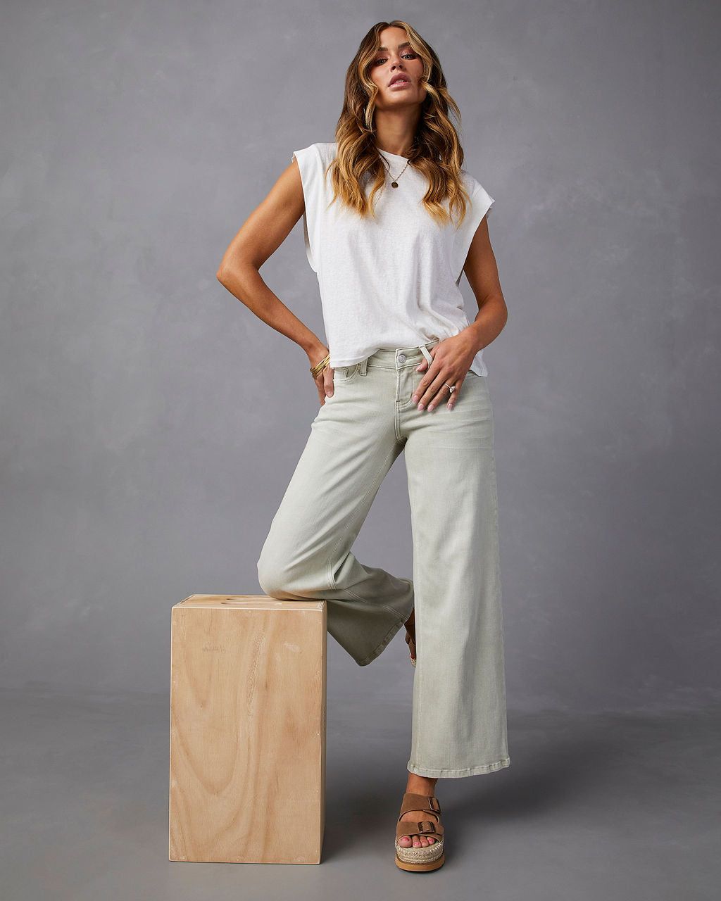 Hendrick Low Rise Wide Leg Jeans - Sage Green - SALE sold by Vici product image thumbnail 3