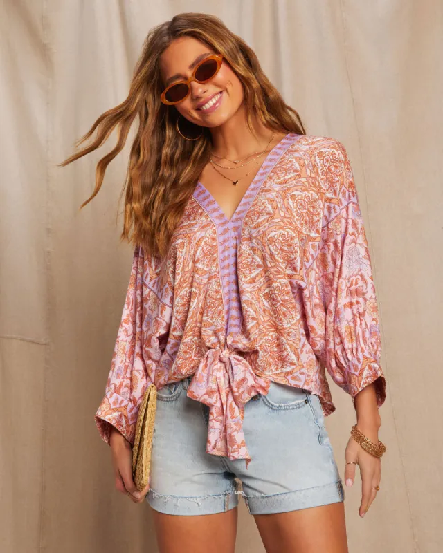 Tayla Printed Front Tie Top sold by Vici