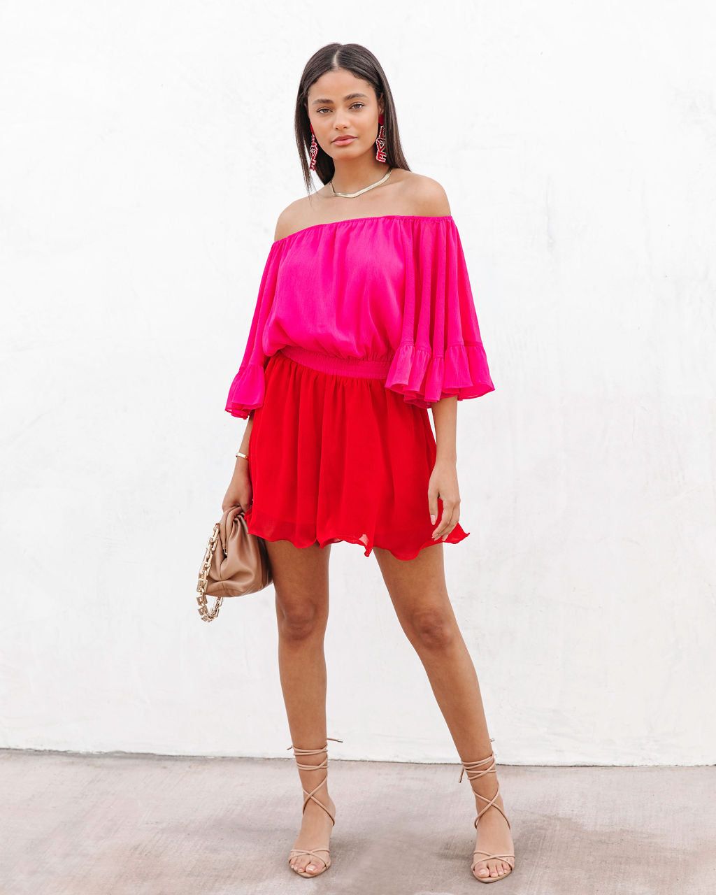 Valentina Colorblock Off The Shoulder Romper - FINAL SALE sold by Vici product image thumbnail 4