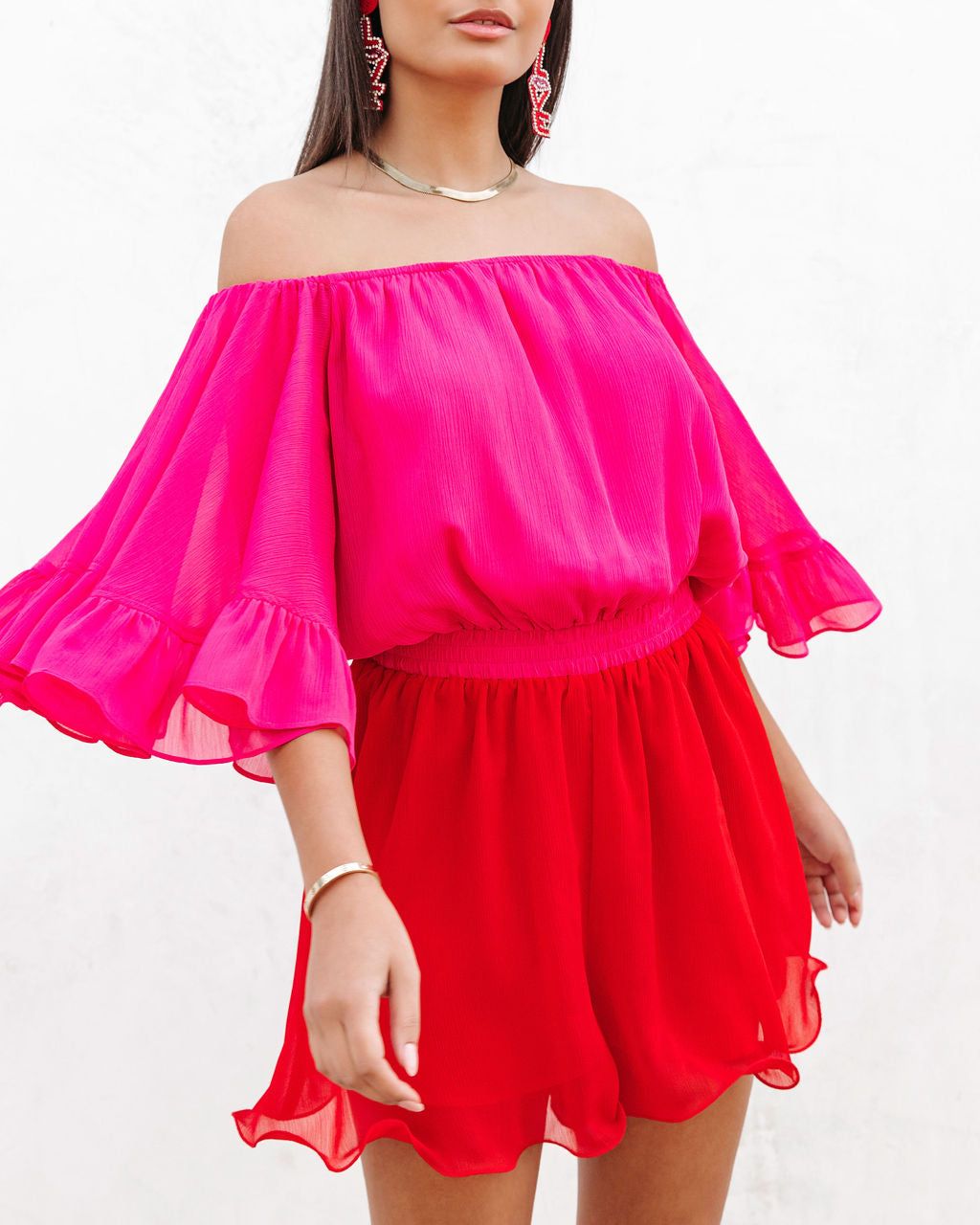 Valentina Colorblock Off The Shoulder Romper - FINAL SALE sold by Vici product image thumbnail 2