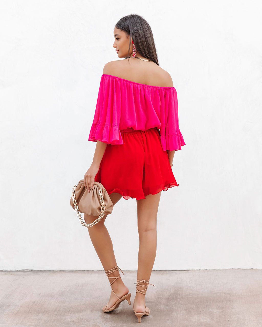 Valentina Colorblock Off The Shoulder Romper - FINAL SALE sold by Vici product image thumbnail 3