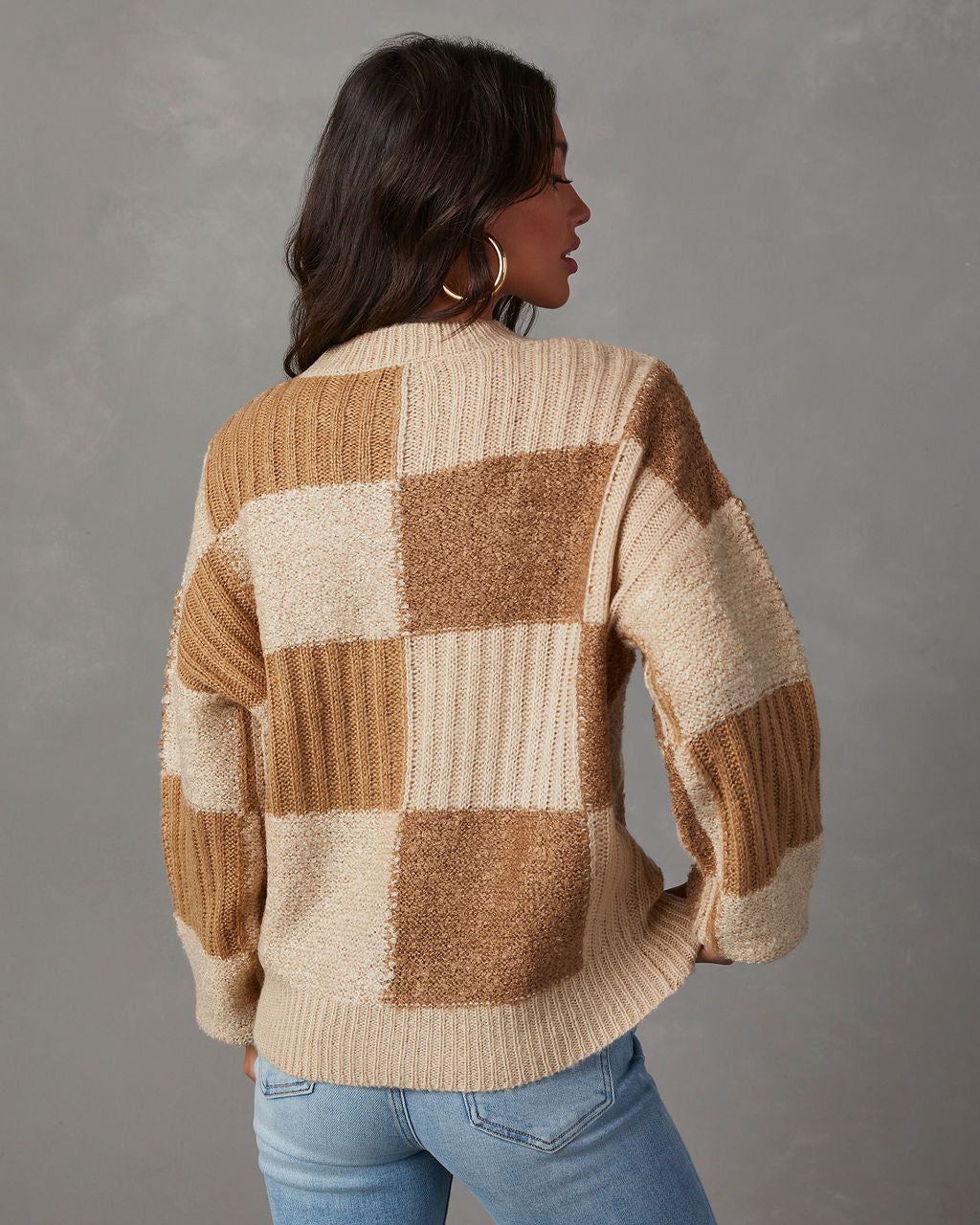 Truffle Tones Checkered Knit Sweater - Taupe/Mocha sold by Vici product image thumbnail 4