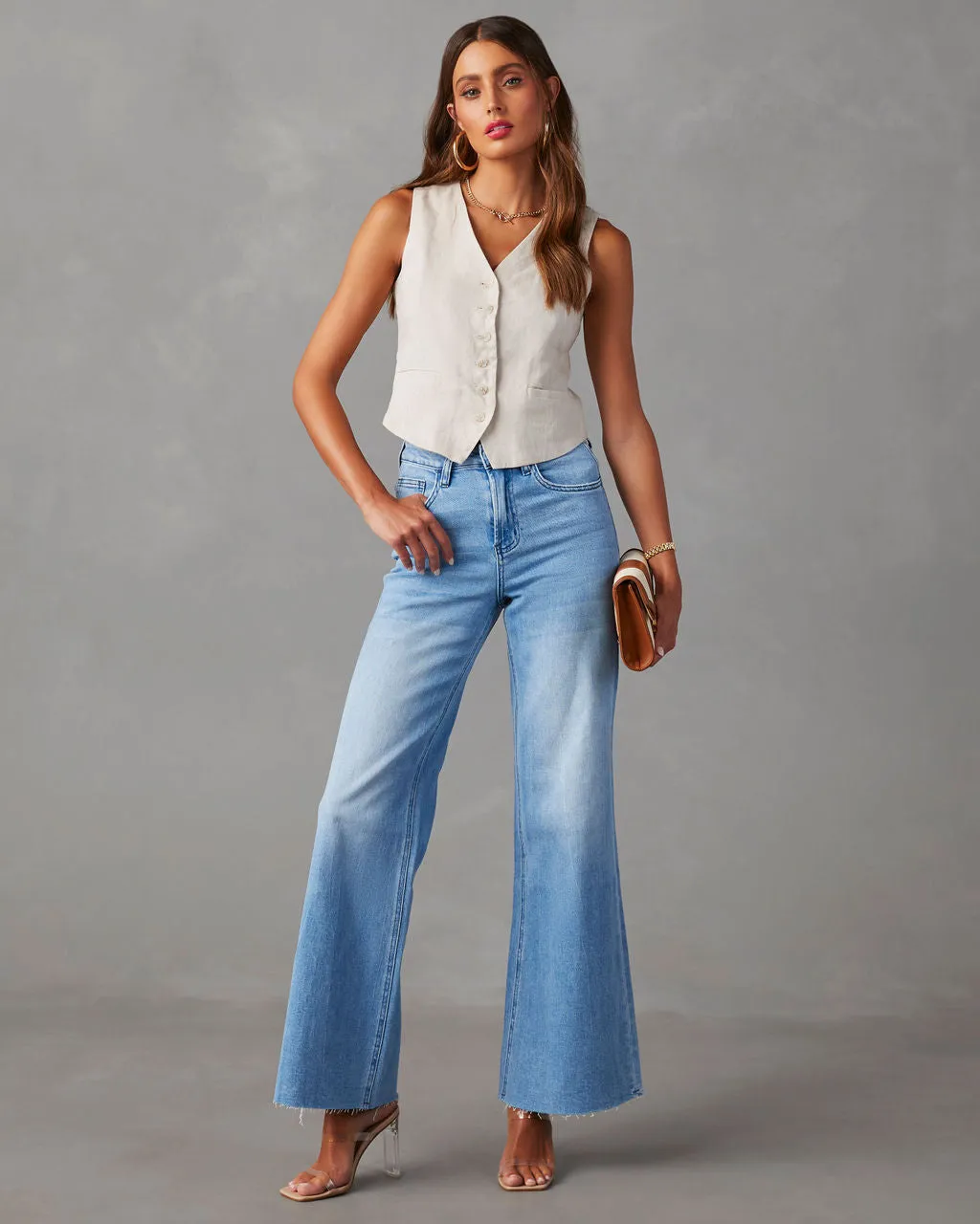 Aleesia Stretch Mid Rise Wide Leg Jeans sold by Vici