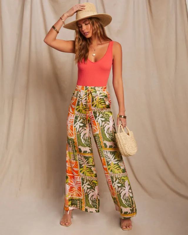 Ibiza Pocketed Satin Tropical Wide Leg Pant sold by Vici