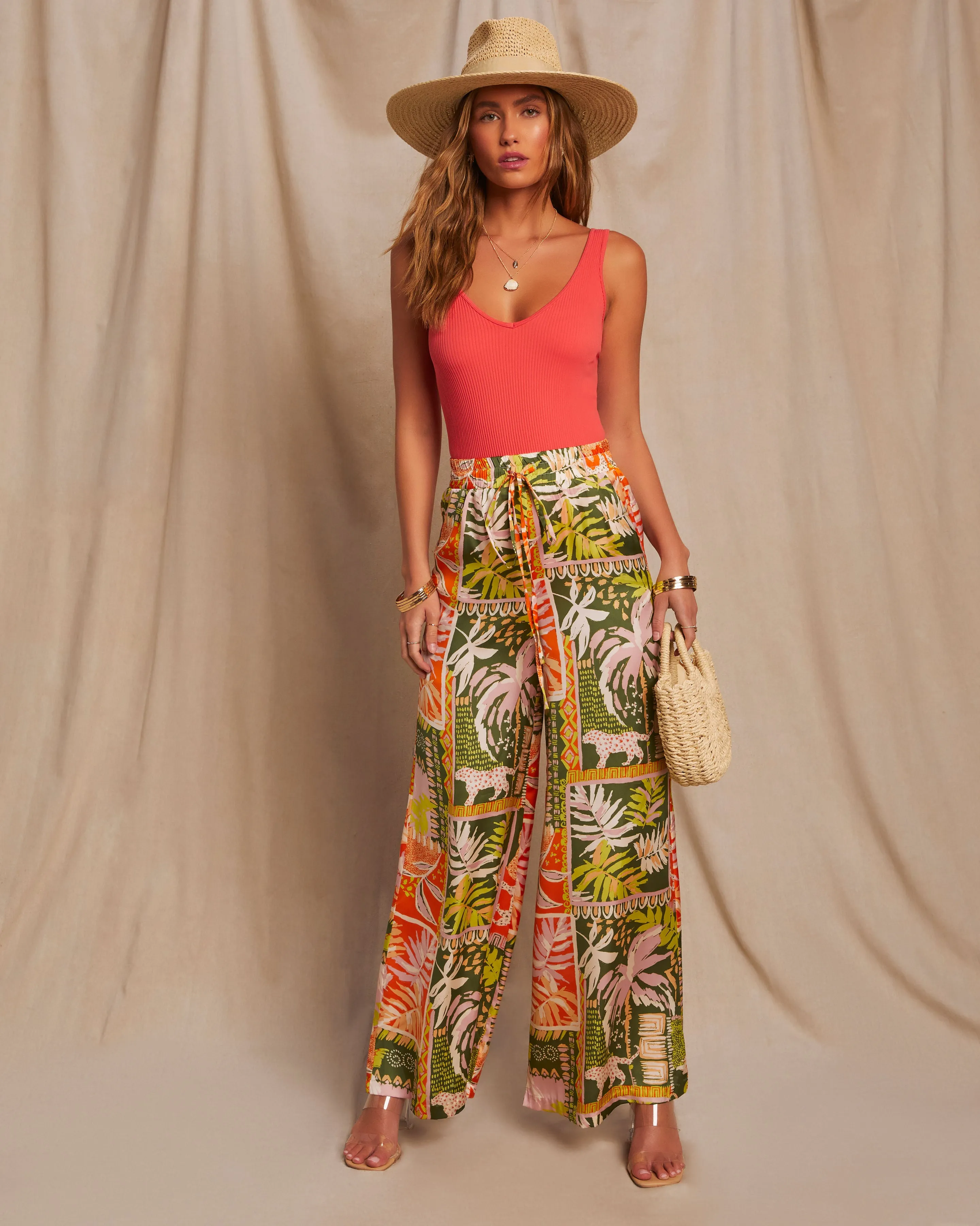 Ibiza Pocketed Satin Tropical Wide Leg Pant sold by Vici product image thumbnail 5