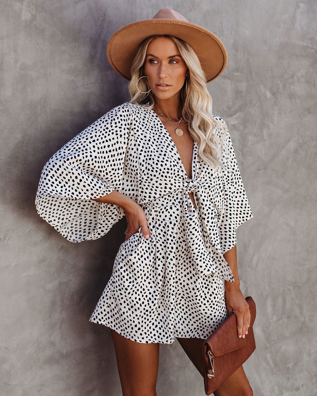 Well Behaved Printed Pocketed Tie Romper sold by Vici product image thumbnail 3