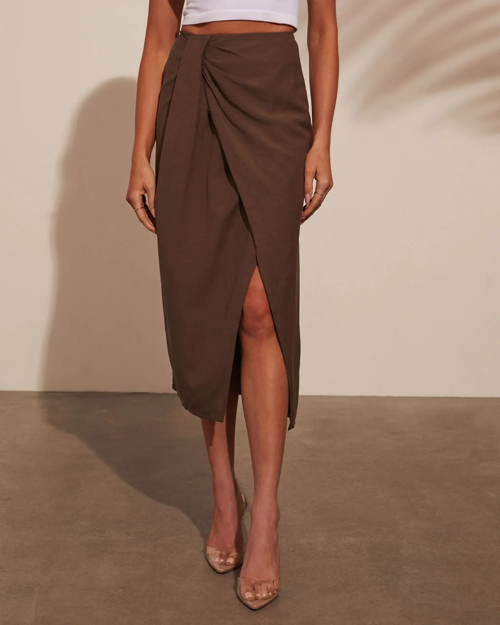 Dubai Linen Tulip Midi Skirt sold by Vici