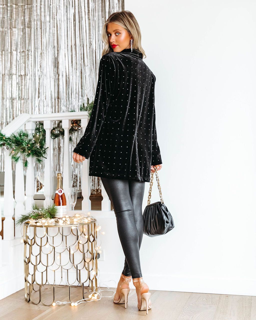 Runway Muse Pocketed Embellished Velvet Blazer - Black sold by Vici product image thumbnail 4