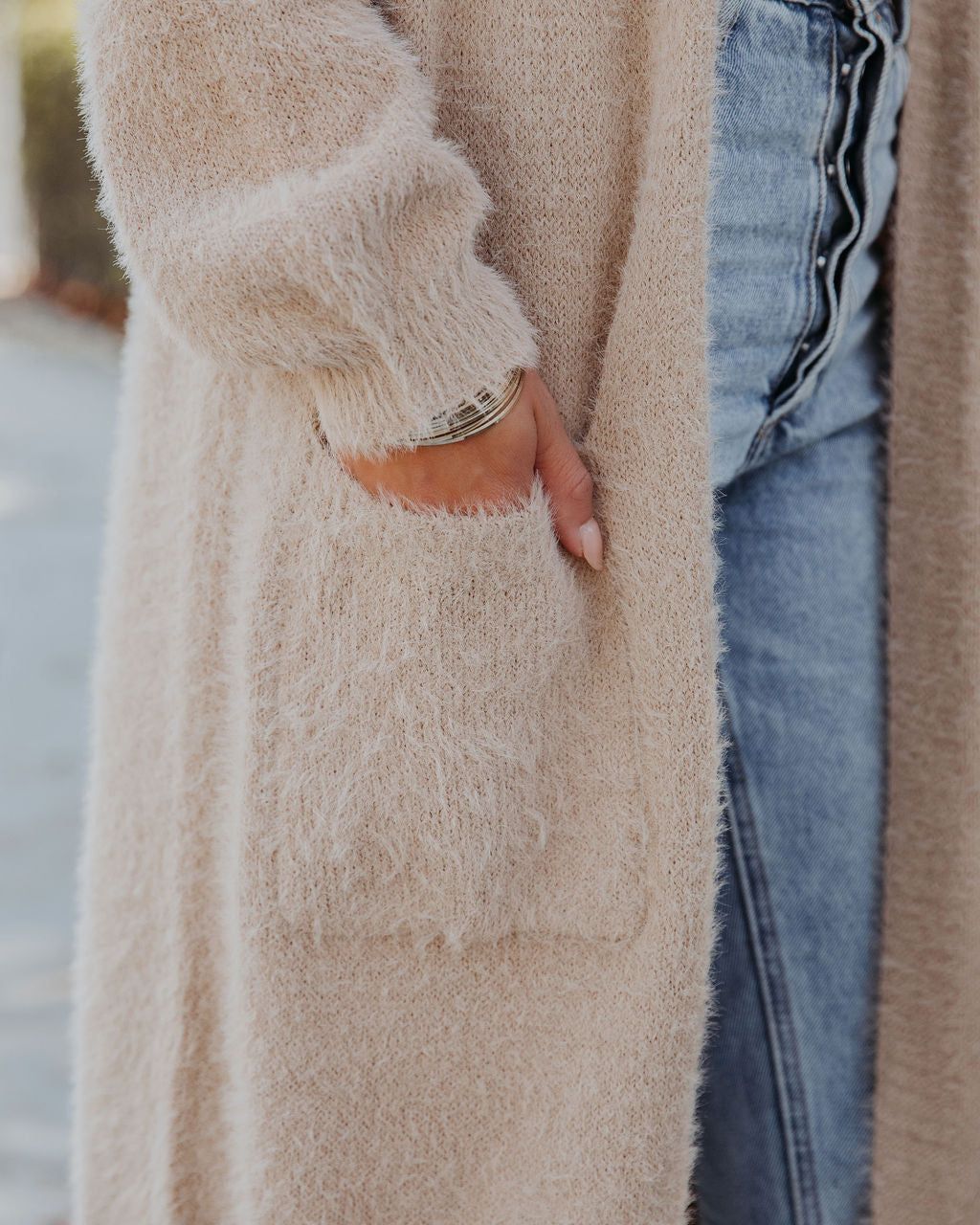 Glorious Pocketed Fuzzy Knit Cardigan - Taupe - FINAL SALE sold by Vici product image thumbnail 4
