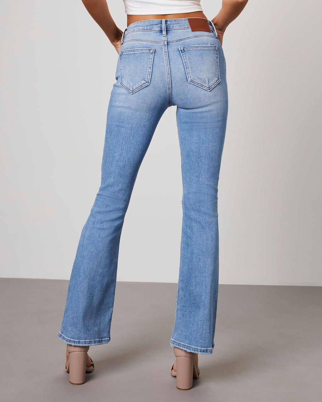 Malika High Rise Distressed Flare Jeans - Light Wash - SALE sold by Vici product image thumbnail 2