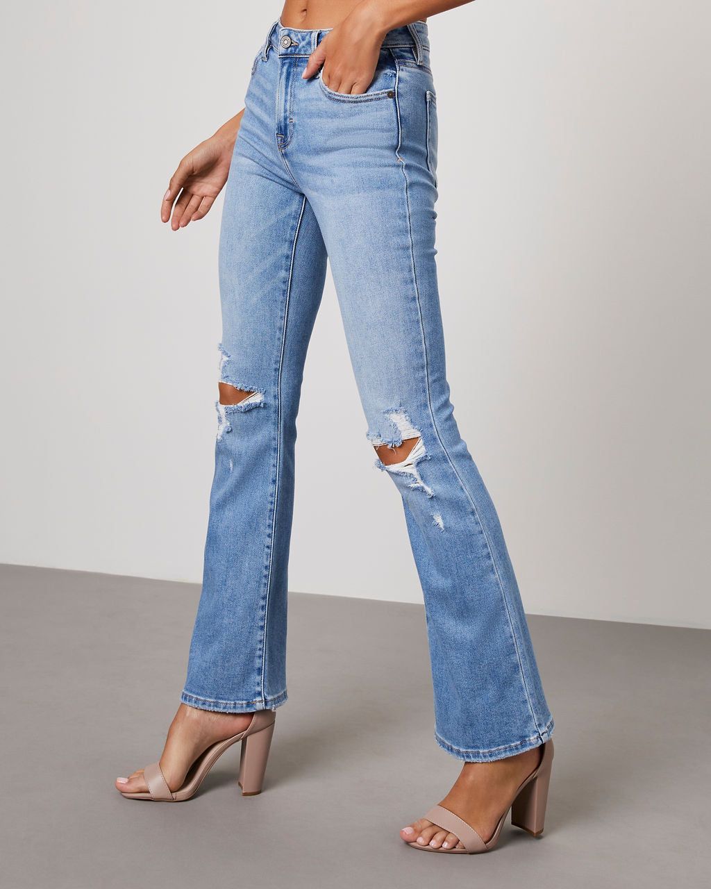 Malika High Rise Distressed Flare Jeans - Light Wash - SALE sold by Vici product image thumbnail 5