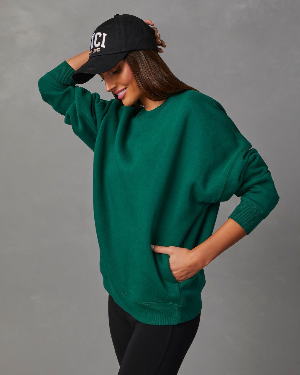 Alden Oversized Crew Neck Sweatshirt - Hunter Green sold by Vici product image thumbnail 3