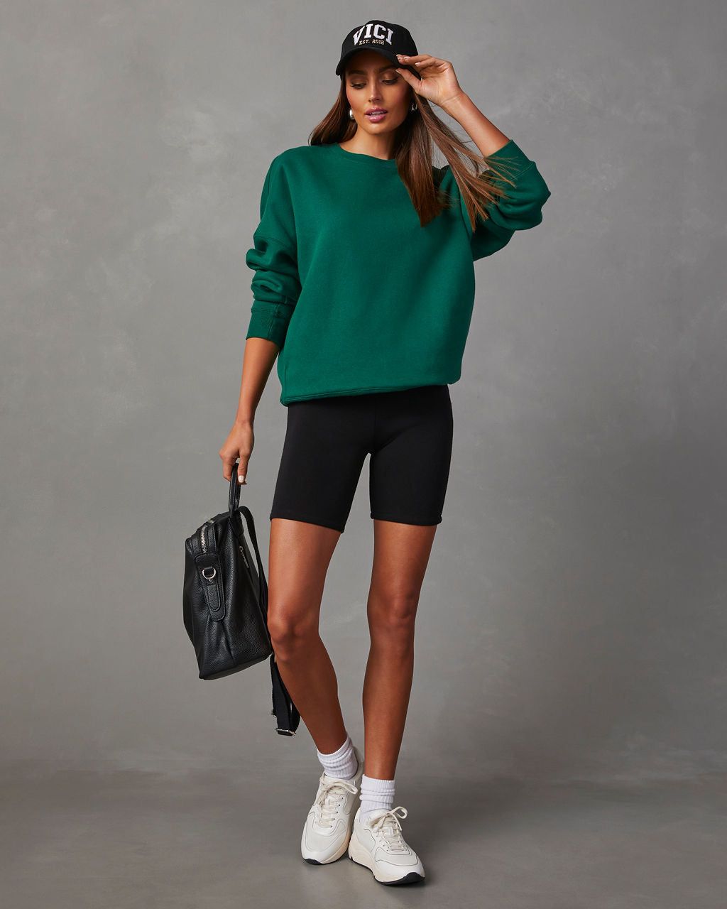 Alden Oversized Crew Neck Sweatshirt - Hunter Green sold by Vici product image thumbnail 2