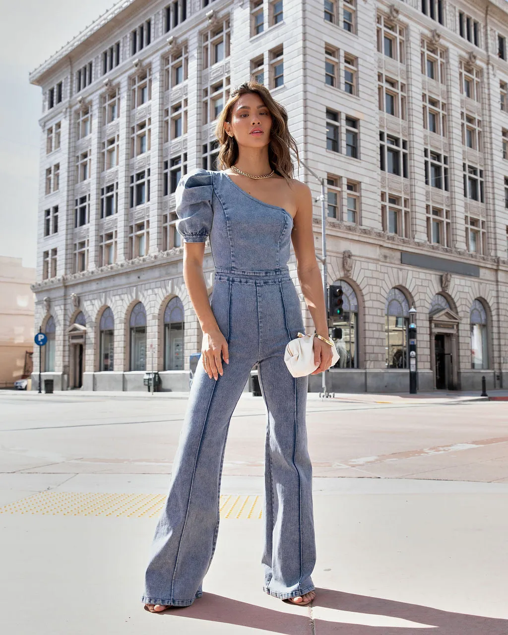 Stand Out Type One Shoulder Acid Wash Jumpsuit sold by Vici product image thumbnail 3
