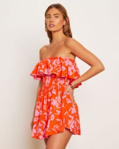 Janette Floral Strapless Smocked Romper sold by Vici