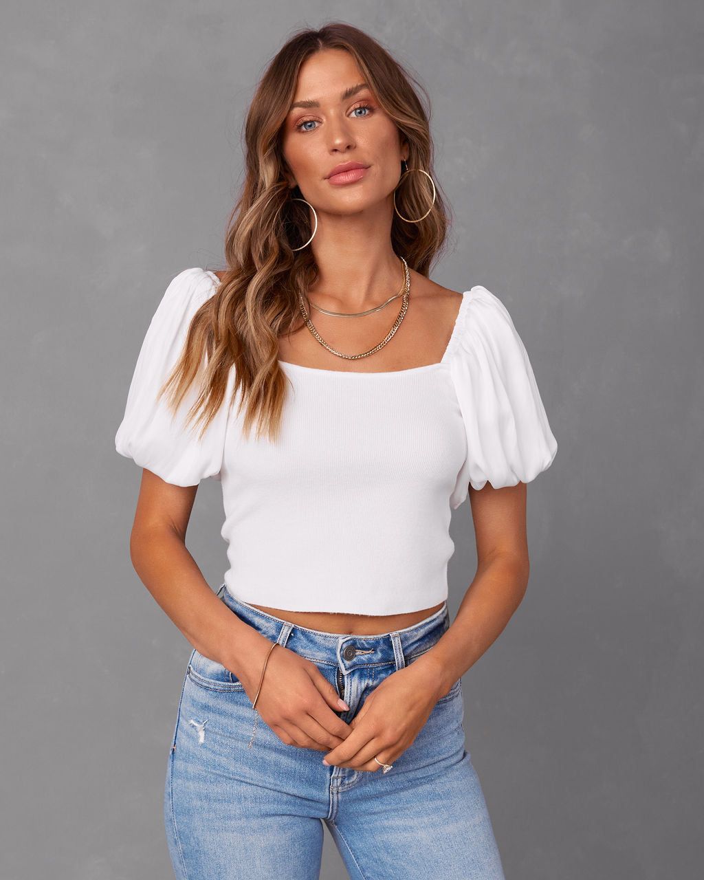 Candice Puff Sleeve Crop Top - White - FINAL SALE sold by Vici product image thumbnail 3