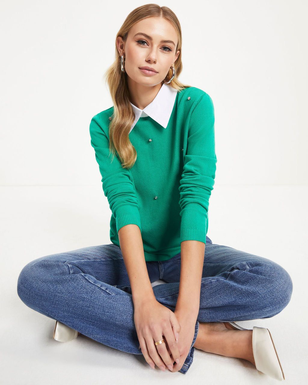 Christabel Embellished Collared Knit Pullover Sweater sold by Vici