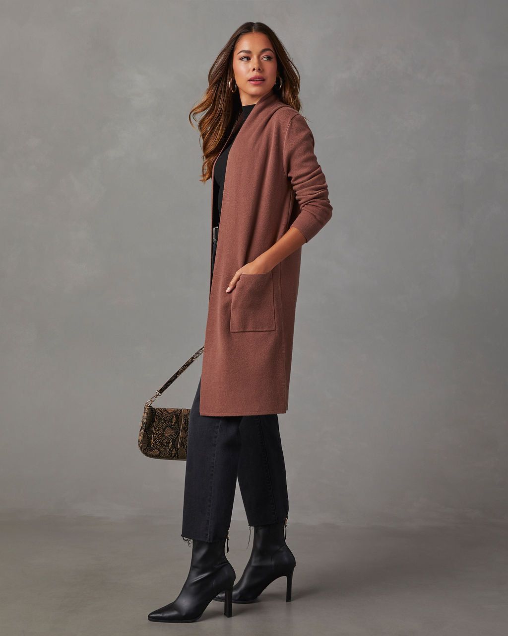 Kassie Pocketed Duster Cardigan - Brown sold by Vici product image thumbnail 3
